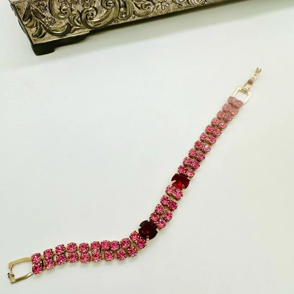 Vintage pink and red rhinestone bracelet